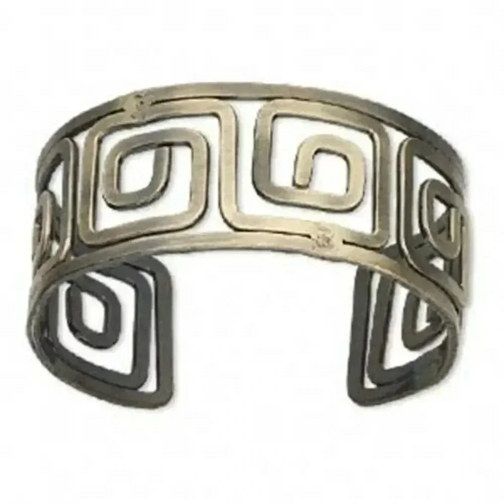 Handcrafted Antique Brass Cleopatra Open Greek Key Cuff Wide Bangle Bracelet